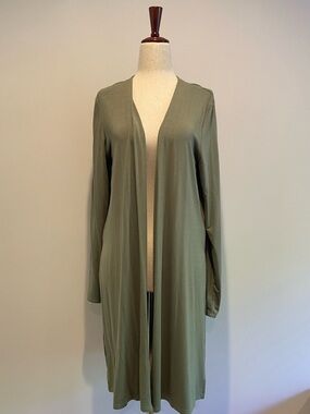 Cozzena Green Open-Front Bamboo Long Sleeve Cardigan EUC - size Large